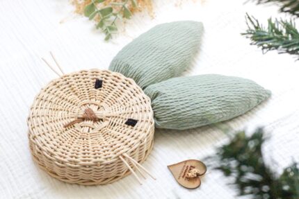 Rattan Rabbit Head - Handmade Nursery Decor with Real Rattan Ears