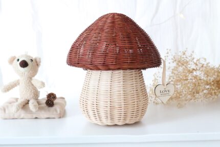 Handmade Rattan Mushroom Basket - Whimsical Children's Room Decor and Organizer